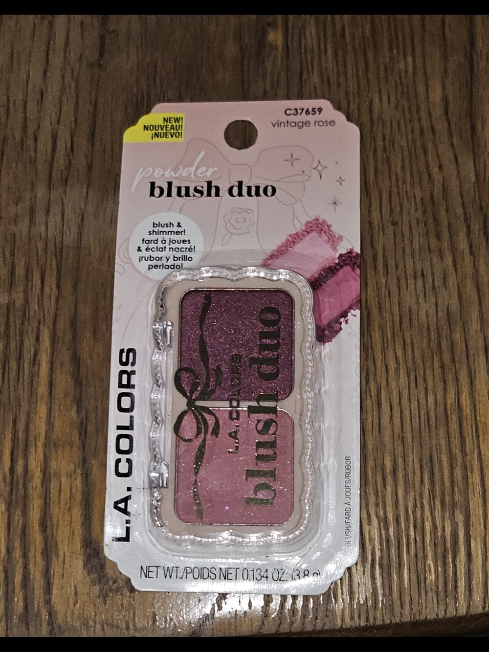 L.A. Colors Powder Blush Duo in C37659 Vintage Rose 0.134oz BNIB